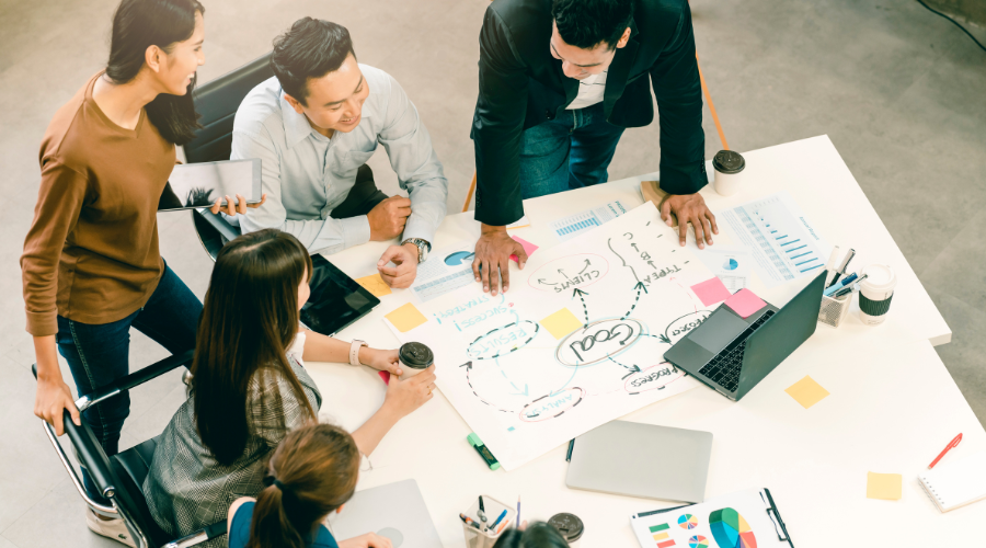 group of marketing professionals working together